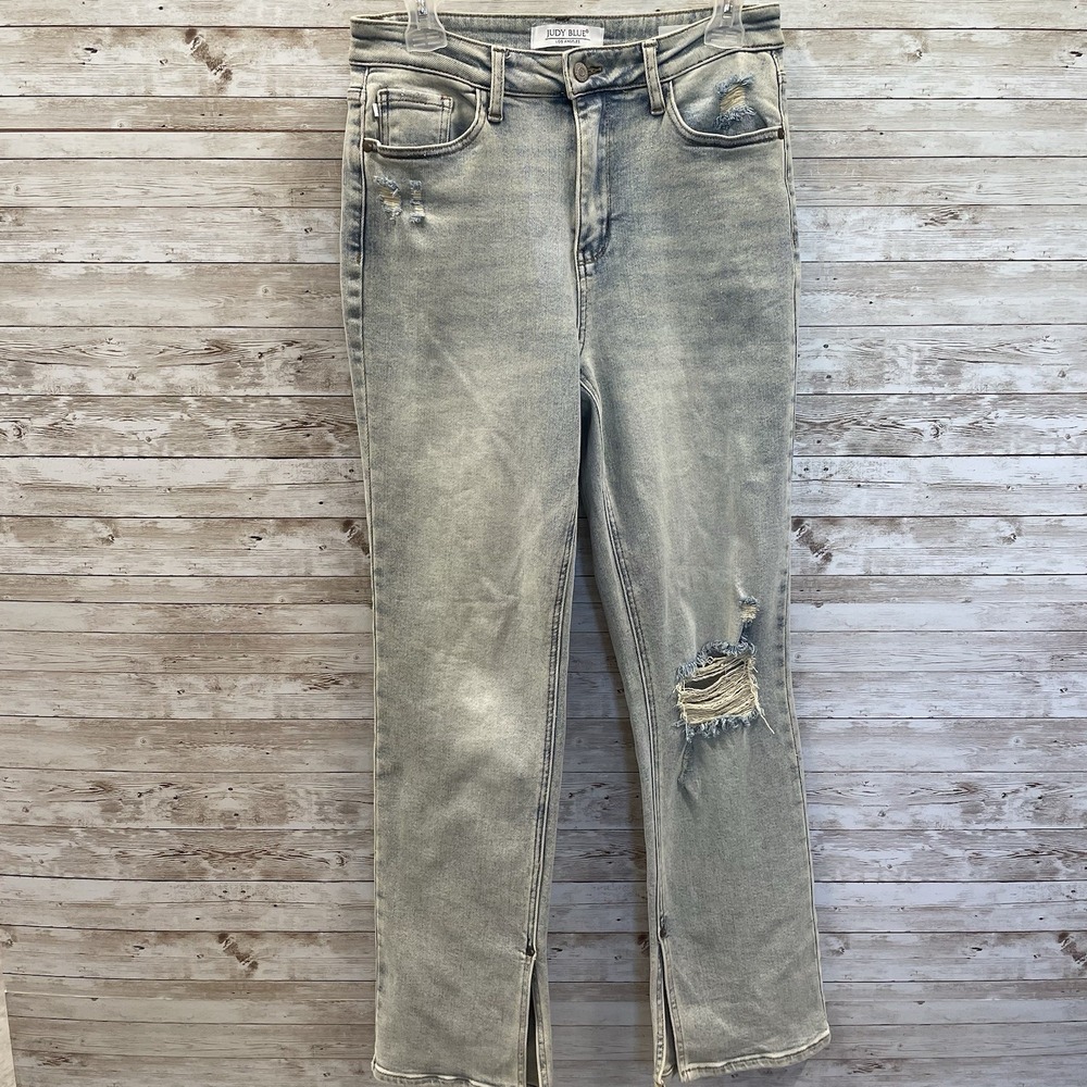 Judy Blue Womens 9/29 Jeans The Bees Knees Straight Fit High Waist Inseam Slit